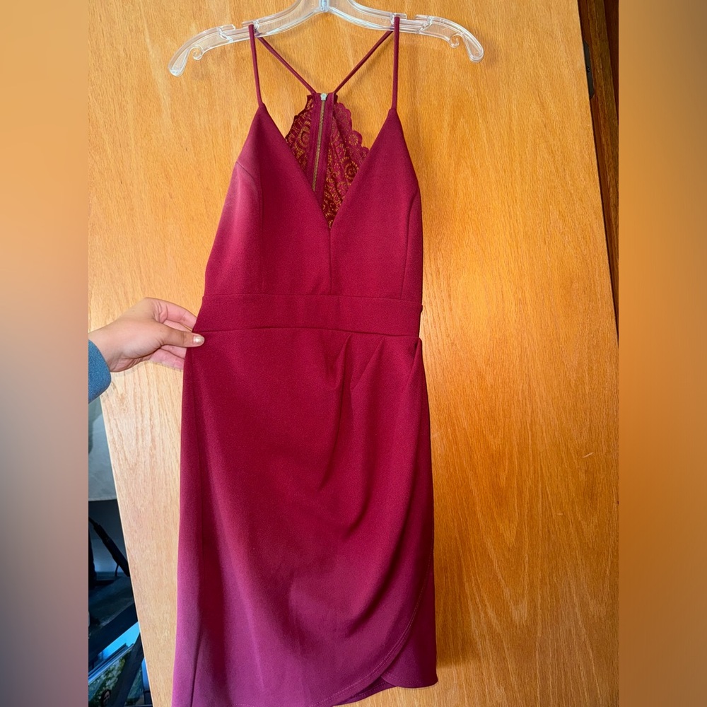 Windsor Burgundy Backless Dress with Lace Detail